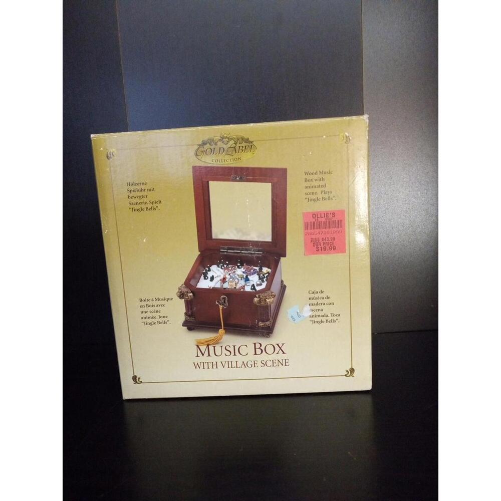 Rare Vintage Gold Label Music Box Christmas Holiday With Village ~ Trl8#7